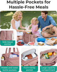 BAGSMART Lunch Bag Women Large Lunch Box Insulated Tote Bag with Multi-Pockets Quilted Puffy Tote for Work, Outdoors