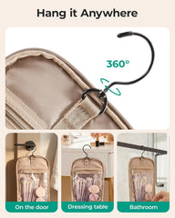 BAGSMART Travel Toiletry Bag for Women, Puffy Hanging Toiletry Bag with Hook, Water-resistant Toiletry Organizer for Full Sized Toiletries (Light Beige)