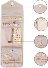 BAGSMART Travel Jewelry Organizer Case Foldable Jewelry Roll,Mini,Beige