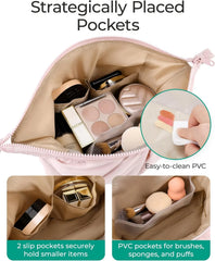 BAGSMART Makeup Bag Travel Makeup Bag, Cute Make Up Bag, Large Capacity Cosmetic Bags for Women, Wide-open Makeup Pouch Travel Essentials Toiletries Accessories Brushes (Camel)