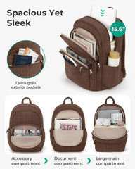 BAGSMART Travel Backpack for Women, College Laptop Backpack, Chocolate