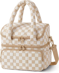 BAGSMART Lunch Bag Women, Double Deck Insulated Lunch Box, Checkerboard