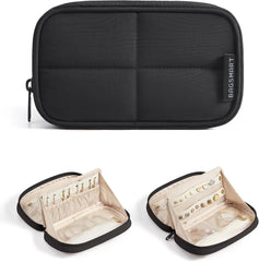 BAGSMART Travel Jewelry Case 180° Flat Open Puffer Dual-Compartment, Black