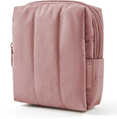 BAGSMART Small Travel Makeup Bag for Purse Toiletry Pouch, Puffy Padded Mini Cosmetics Bag, Cute Make Up Pouch for Women with Slip-in Pocket, Travel Essentials for Toiletries, Dark Pink
