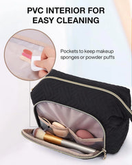 BAGSMART Travel Makeup Bag, Cosmetic Bag Make Up Organizer Case,Large Wide-open Pouch for Women Purse for Toiletries Accessories Brushes Black