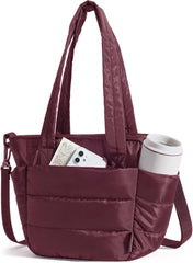 BAGSMART Lunch Bag Women Small Insulated Tote with Lunch Compartment Quilted Lightweight Puffy Tote Bag for Work, Travel, Outdoor, Cherry Red