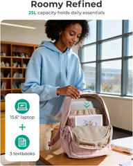 BAGSMART College Laptop Backpack,Cute Travel Backpack for Women,Quilted Computer Bookbag