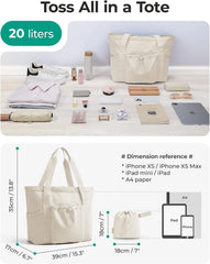 BAGSMART Foldable Tote Bag with Drawstring Bag, Tote Bag Shoulder Bag Top Handle Handbag for Travel, Work, Beach, Gym