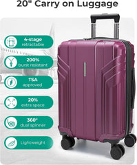 BAGSMART Expandable Carry On Luggage 22x14x9 Airline Approved, Purplish Red