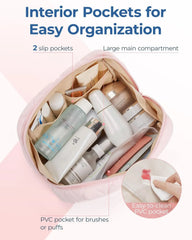 BAGSMART Makeup Bag, Travel Cosmetic Bag, Puffy Padded Make up Bag for Women, Makeup Organizer Case, Wide-open Pouch Purse, Travel Essentials, Toiletries Accessories Brushes, Pink