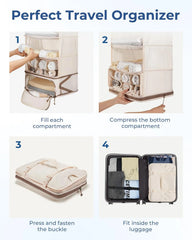 BAGSMART Hanging Packing Cubes for Travel, Hanging Shelves for Suitcases Organizers, Wet Dry Bags 5 Pack, Travel Bags Reusable for Swimsuits (Beige)