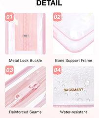 BAGSMART Clear Toiletry Bag 2-Pack TSA Approved Water-Repellent, Pink