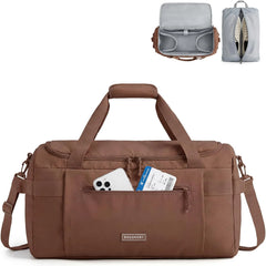 BAGSMART Travel Duffel Bags with Dividers, 32L Gym Duffle Bag with Laptop Compartment, Carry On Weekender Overnight Bag, Shoe Bag, PVC Wet Pocket, Dark Brown