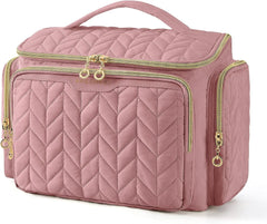 BAGSMART Travel Toiletry Bag, Large Wide-open Travel Bag for Toiletries, Makeup Cosmetic Travel Bag with Handle-Dark Pink