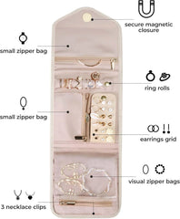 BAGSMART Travel Jewelry Organizer Case Foldable Jewelry Roll,Mini,Beige