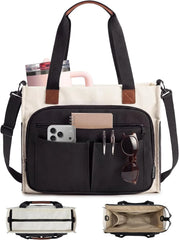 BAGSMART Canvas Tote Bag for Women, Small Work Tote Bag with Zipper