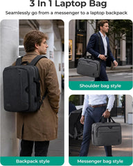 BAGSMART 3 In 1 Laptop Bag for Men Expandable Computer Bag 17.3 Inch, Black