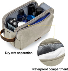 BAGSMART Toiletry Bag for Men, Canvas Travel Toiletry Organizer Dopp Kit Water-resistant Shaving Bag for Toiletries Accessories,Beige-Large