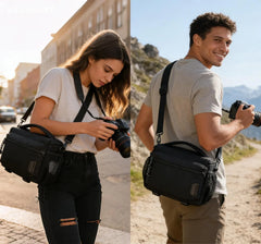 BAGSMART Camera Sling Bag with Tripod Holder & Rain Cover, Black