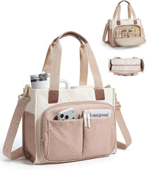 BAGSMART Canvas Tote Bag for Women, Small Work Tote Bag with Zipper