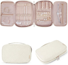 BAGSMART Jewelry Organizer Case Large Travel Jewelry Storage Bag, Beige