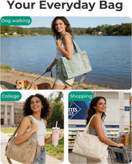 BAGSMART Corduroy Tote Bag for Women, Small College Teacher Laptop Handbag