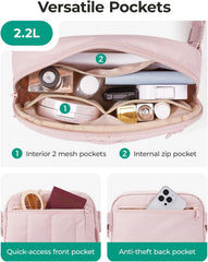 BAGSMART Fanny Packs for Women Cross Body, Quilted Puffy Belt Bag with Pockets, Fashion Waist Packs for Traveling Hiking Black
