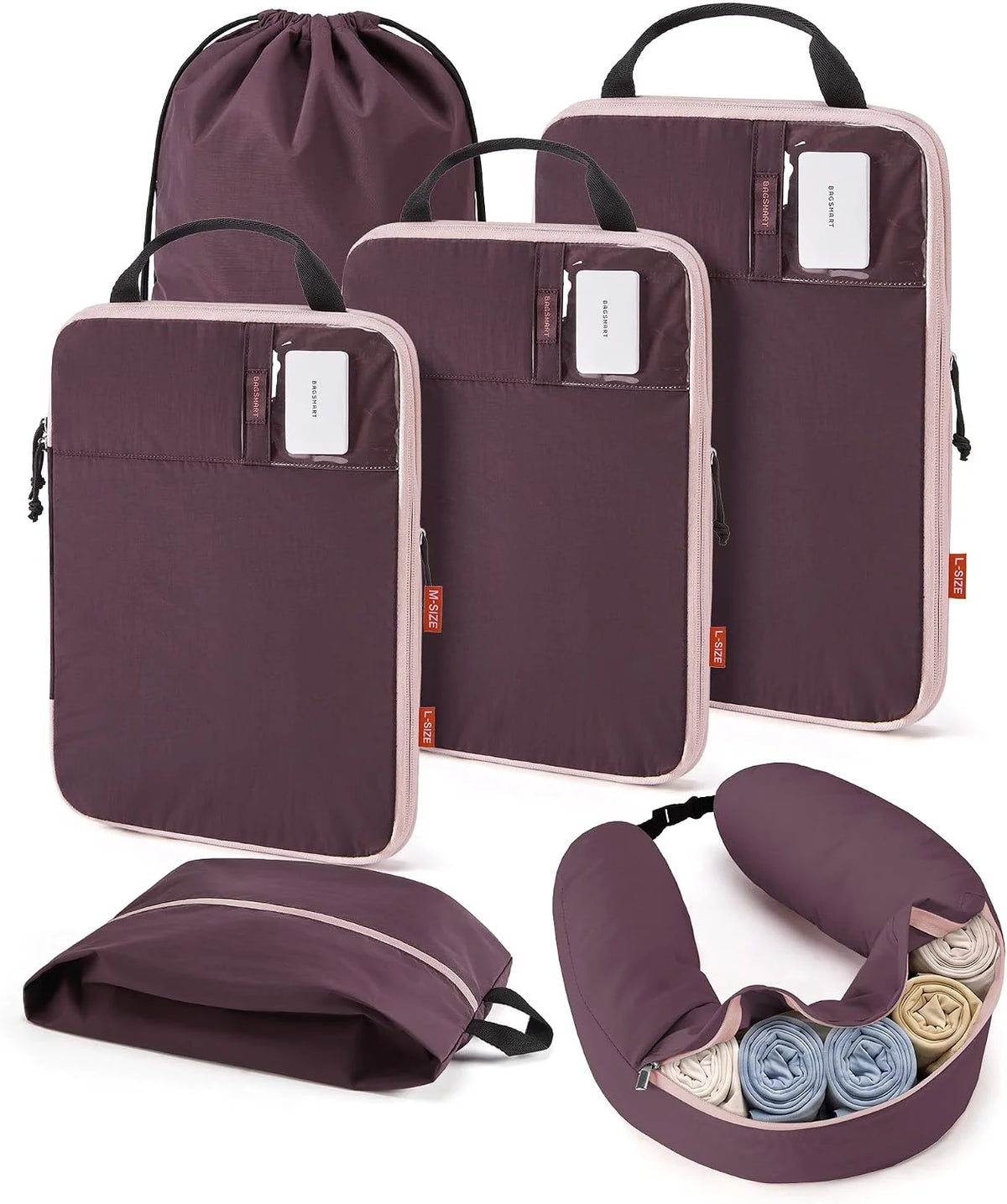 BAGSMART 6 Set Compression Packing Cubes with Fillable Neck Pillow