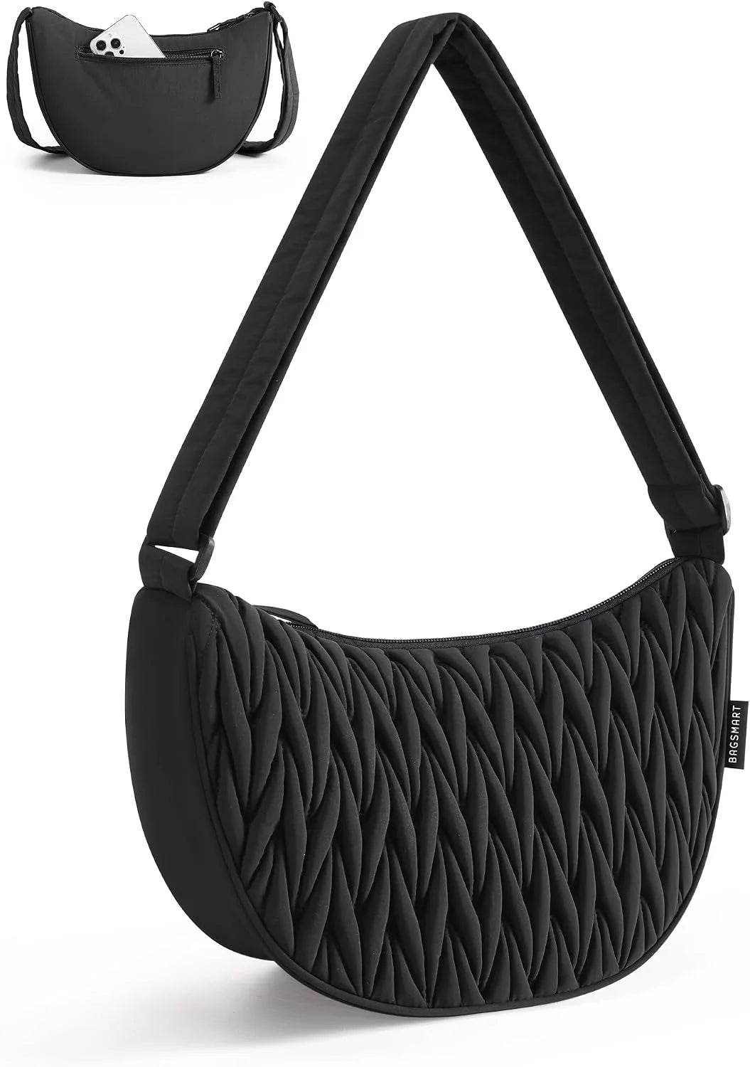 BAGSMART Small Crossbody Bag for Women Men Trendy，Quilted Crossbody Hobo Bag with Adjustable Strap and Inner Pockets