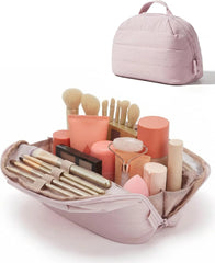 BAGSMART Travel Makeup Bag, Fold-Down Cosmetic Pouch for Women, Pink