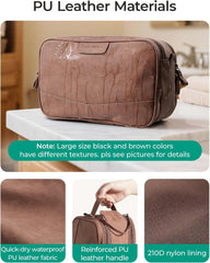 BAGSMART Large Toiletry Bag for Men, PU Leather Water Resistant, Brown