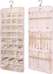 BAGSMART Hanging Jewelry Organizer Necklace/Earring/Ring 2-Sided L Pink