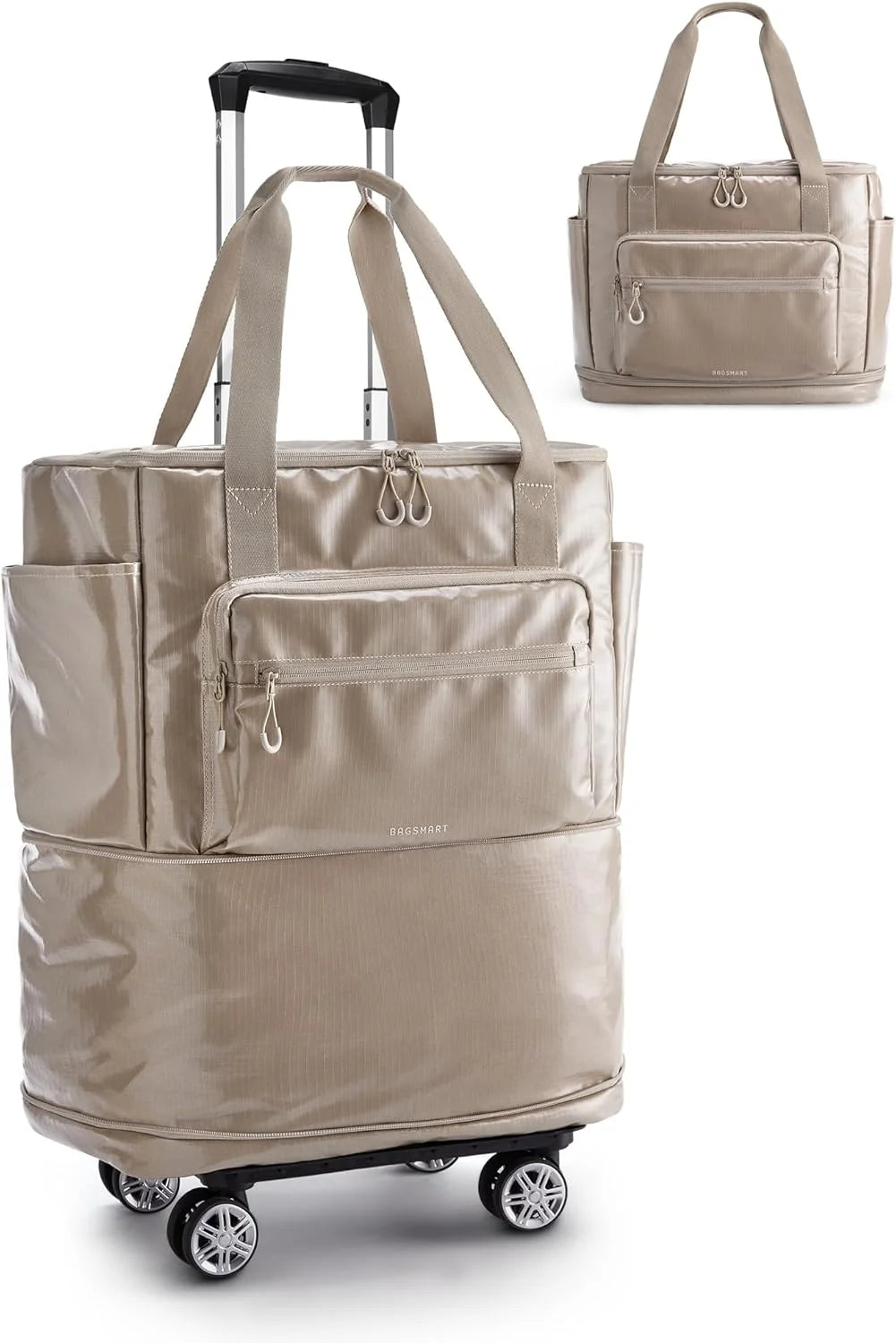 BAGSMART Rolling Duffle Bag with Wheels, Travel Duffel Luggage Bag for Women, Water Repellent Heavy Duty for Travel Camp, Brown, Medium, 48L