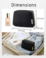 BAGSMART Small Travel Makeup Bag, Zipper Quilted Cosmetic Pouch, Black