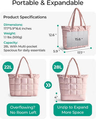 BAGSMART Expandable Tote Bag for Women, Puffer Work Tote Travel Bag