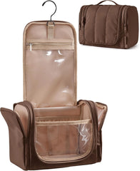 BAGSMART Travel Toiletry Bag for Women, Puffy Hanging Toiletry Bag with Hook, Water-resistant Toiletry Organizer for Full Sized Toiletries (Coffee Brown)