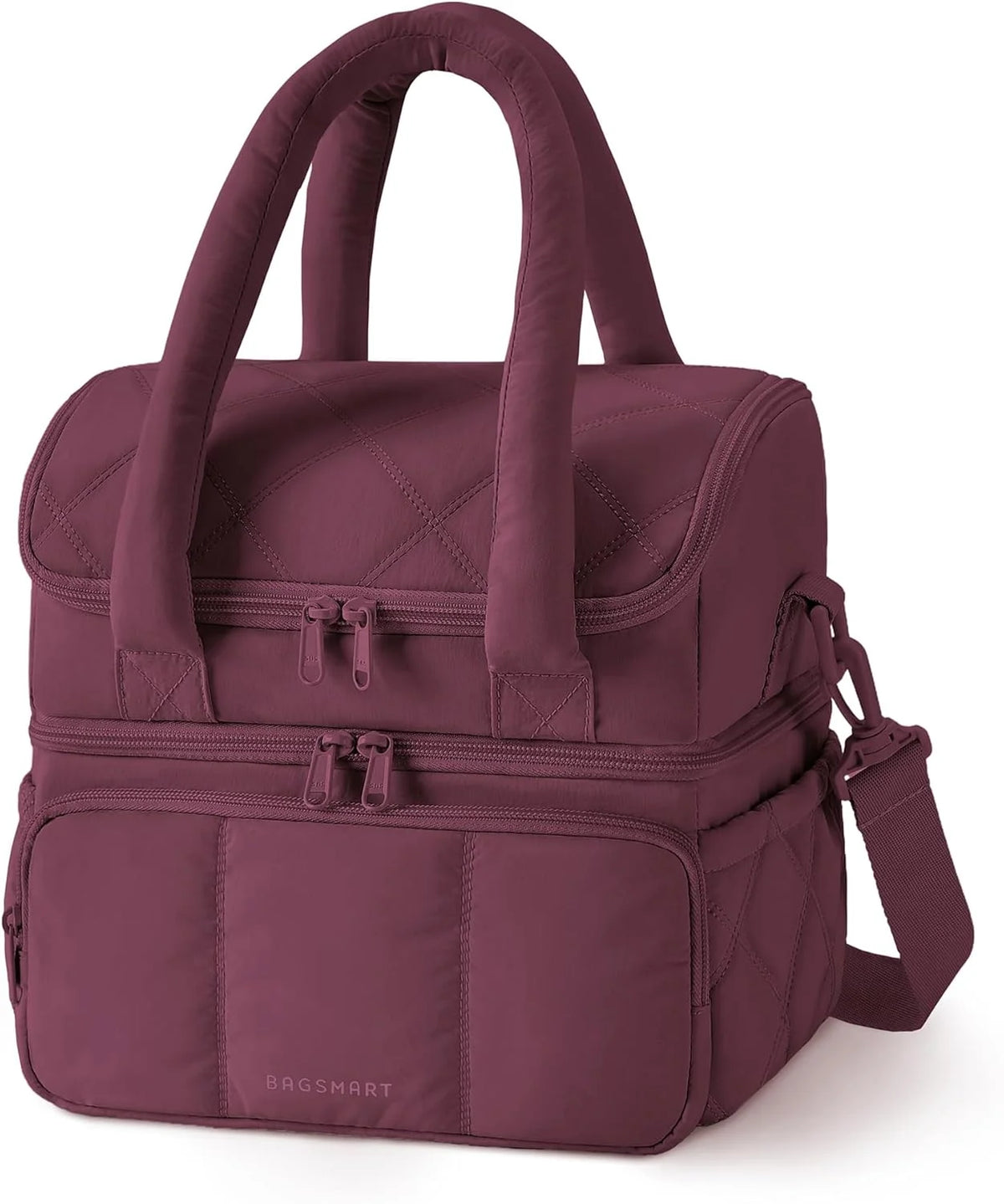 BAGSMART Lunch Bag Women, Double Deck Insulated Lunch Box, Wine Red