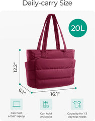BAGSMART Puffy Tote Bag for Women, Lightweight Work Tote Handbag