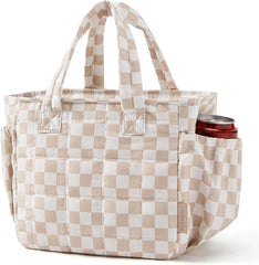 BAGSMART Lunch Bag for Women Small Cute Brown Checkered Quilted Lunch Box Insulated Lightweight, Leakproof, Durable & Reusable Tote Bag for Work, Travel, Outdoor, Picnic