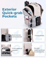 BAGSMART 2 in 1 Small Camera Backpack for DSLR, Fits 12.9" iPad, Beige