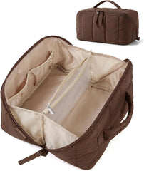 BAGSMART Women's Puffy Travel Makeup Bag, Open Flat, Coffee