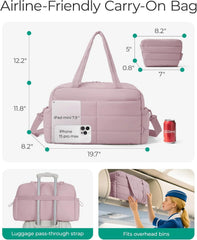 BAGSMART Gym Bag for Women, 2-PC Puffer Travel Duffle Bag Carry On Tote Bag