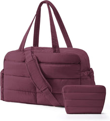 BAGSMART Gym Bag for Women, 2-PC Puffer Travel Duffle Bag Carry On Tote Bag