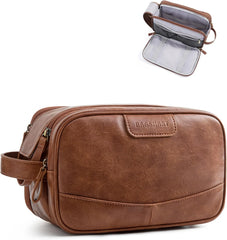 BAGSMART Large Toiletry Bag for Men, PU Leather Water Resistant, Red Brown