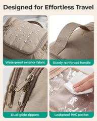 BAGSMART Travel Toiletry Bag for Women, Puffy Hanging Toiletry Bag with Hook, Water-resistant Toiletry Organizer for Full Sized Toiletries (Coffee Brown)