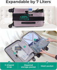 BAGSMART Carry On Luggage 22x14x9 Airline Approved, Expandable Suitcase with Wheels, Pink Lavender