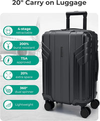 BAGSMART Expandable Carry On Luggage 22x14x9 Airline Approved, Black