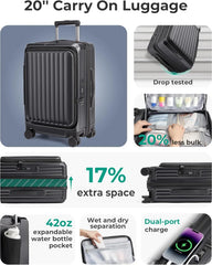 BAGSMART 20" Expandable Top-Opening Carry-On, Double Spinner, TSA, Black