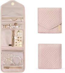 BAGSMART Travel Jewelry Organizer Case Foldable Jewelry Roll,Soft Pink