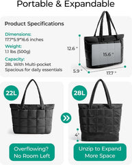 BAGSMART Expandable Tote Bag for Women, Puffer Work Tote Travel Bag